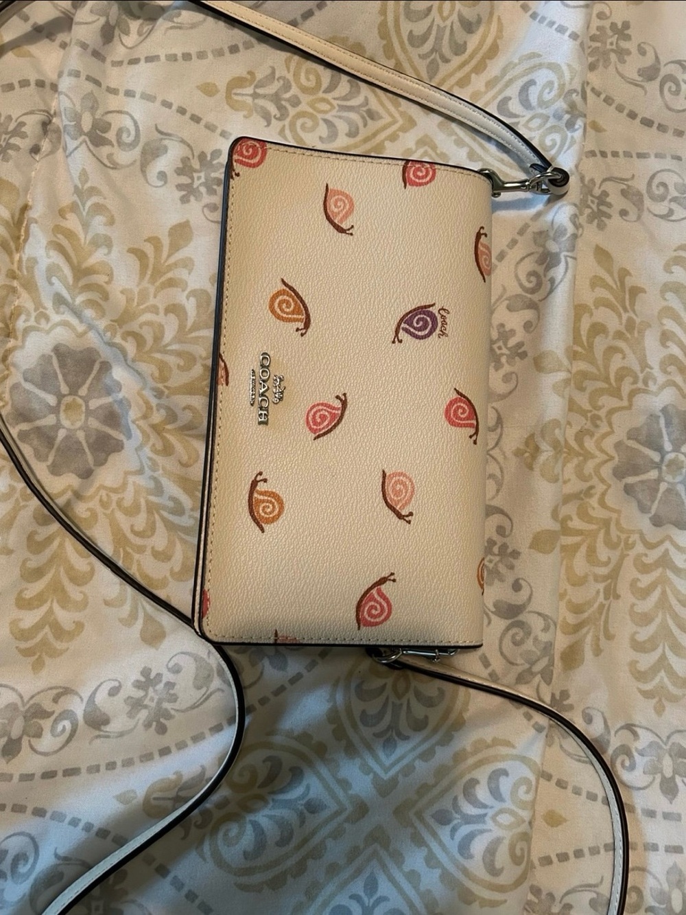 Coach Cream Crossbody Wallet/Clutch with Multicolor Snails